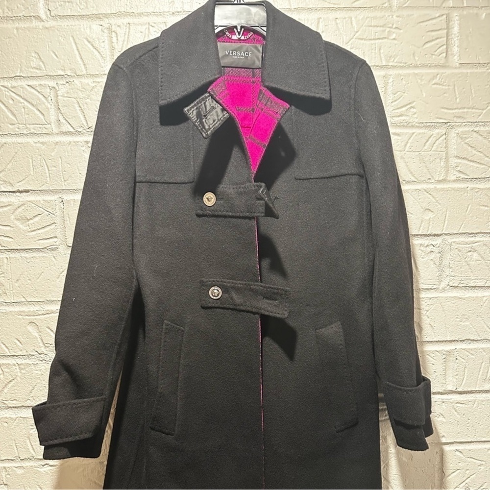 Versace Double Breasted Felt Wool Coat Size 46 - Picture 3 of 11